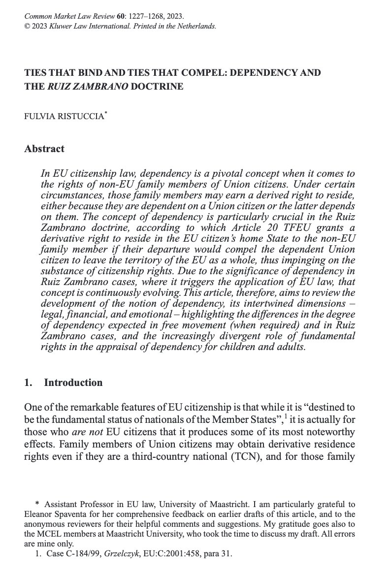 In the October issue: “Ties that bind and ties that compel: Dependency and the Ruiz Zambrano doctrine” by @FRistuccia (@lawinmaastricht) kluwerlawonline.com/journalarticle…