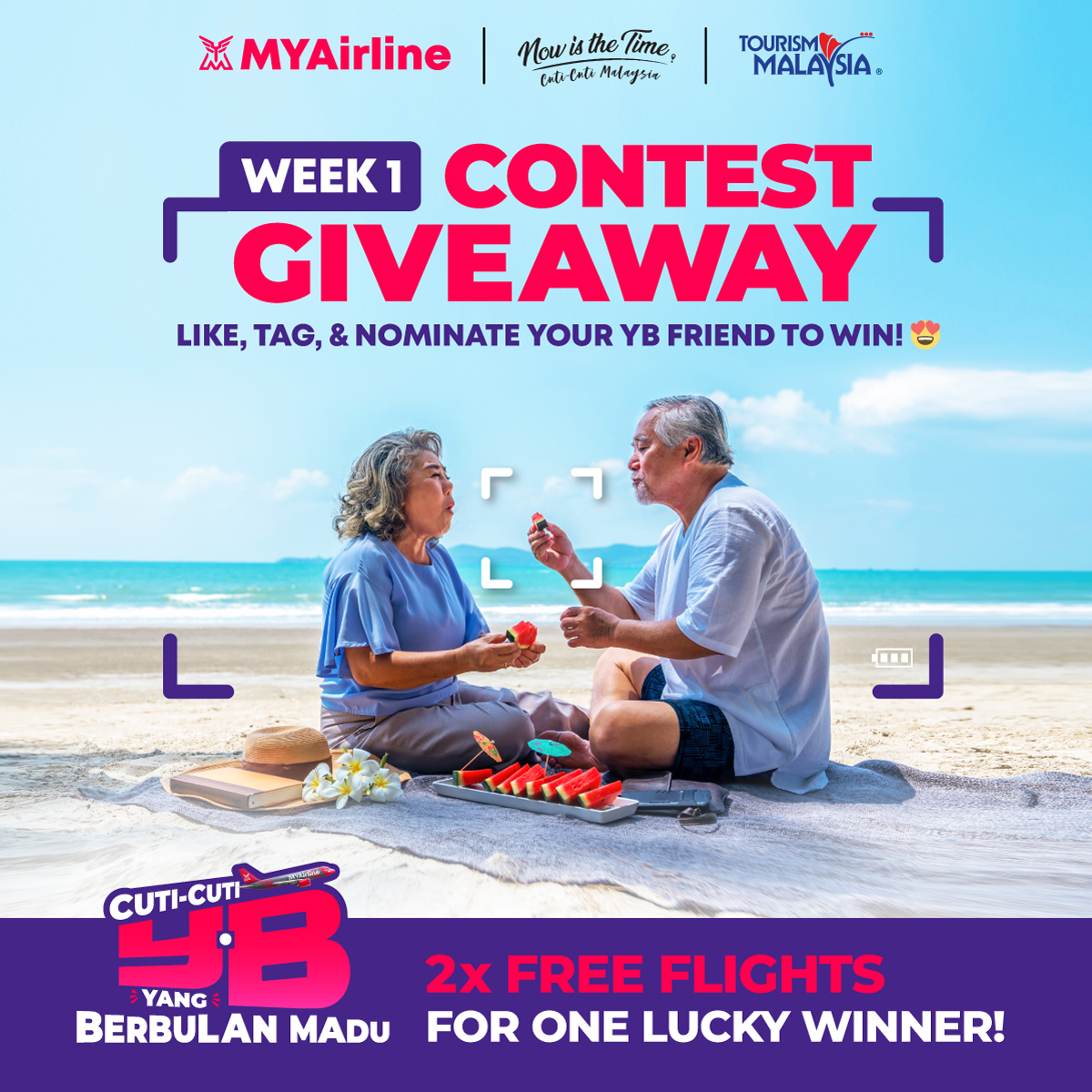 Contest Giveaway!
.
Steps:
1. Like fb.com/flymyairline (You and your tagged friends).
2. Tag 3 friends 
3. Complete the slogan "I nominate (friend's facebook handle) as YB (Yang Bersantai) because... " (Not more than 50 words)

T&amp;C: bit.ly/ybtncs

#myairline