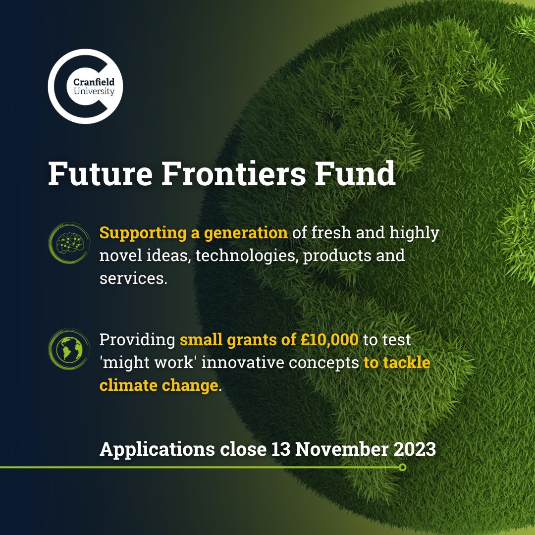 Do you want to make a positive impact to your #CBedsBusiness and the #environment?
Applications for The Future Frontiers Fund is now open - join the live #webinar on the 17 Oct 👉ow.ly/ns3n50PTpU7
@cranuni @fsbbedcambhert @allthingsbus 
#funding