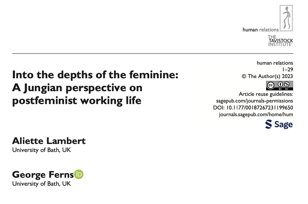 New paper @HR_TIHR! 'Into the depths of the #feminine: A #Jungian perspective on #postfeminist working life' How do #women reject the #feminine in #postfeminist working life, and to what #effects? To read more: doi.org/10.1177/001872… @T_I_H_R @HR_TIHR