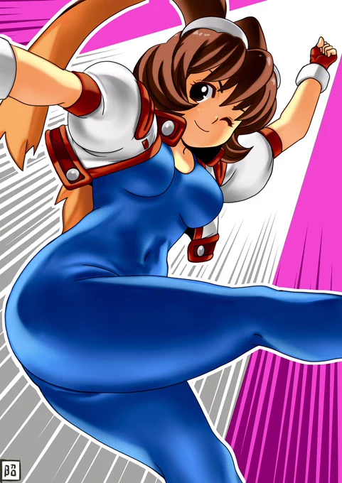 #わくわく7 の 牧原アリーナさんを描いたはず #格ゲーキャラ描こうぜ #レトロコンシューマー愛好会イラスト部