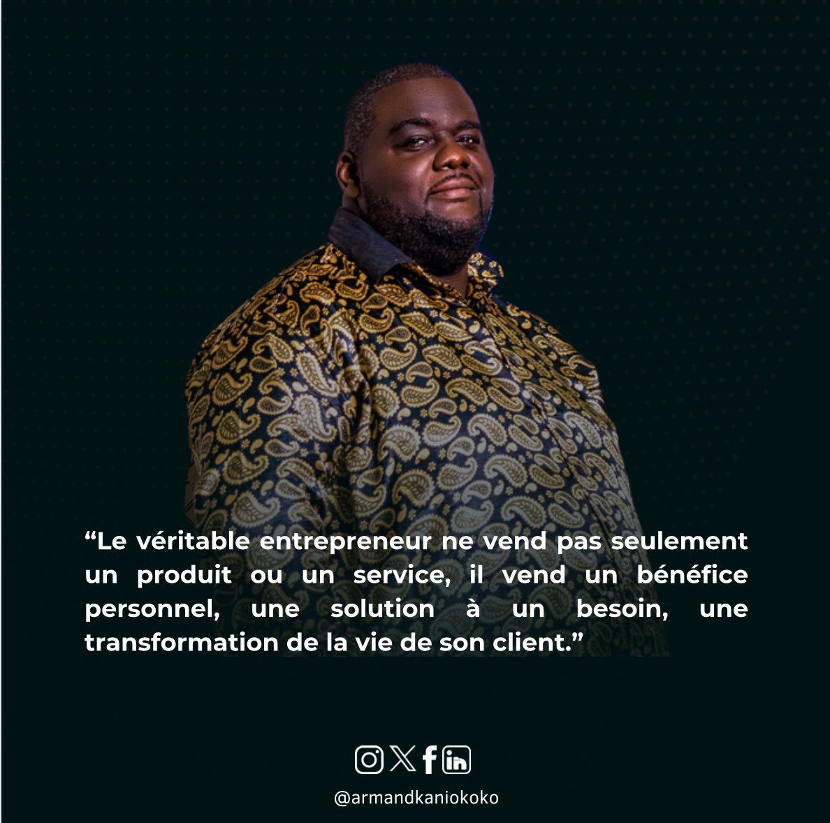 "Un entrepreneur vrai va au-delà de la simple vente. Il crée une expérience, répond à des besoins, et transforme des vies. #Entrepreneur 💼🌟"