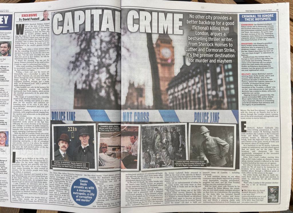 Capital Crime (@capitalcrime1) on Twitter photo "No other city provides a better backdrop for a good fictional killing than London" - we have to agree!
Brilliant to see <a href="/DavyFennell/">David Fennell</a> - who premiered his latest book 'The Silent Man' at Capital Crime 2023 - featured in the Daily Express ππ #crimewriters "No other city provides a better backdrop for a good fictional killing than London" - we have to agree!
Brilliant to see <a href="/DavyFennell/">David Fennell</a> - who premiered his latest book 'The Silent Man' at Capital Crime 2023 - featured in the Daily Express ππ #crimewriters