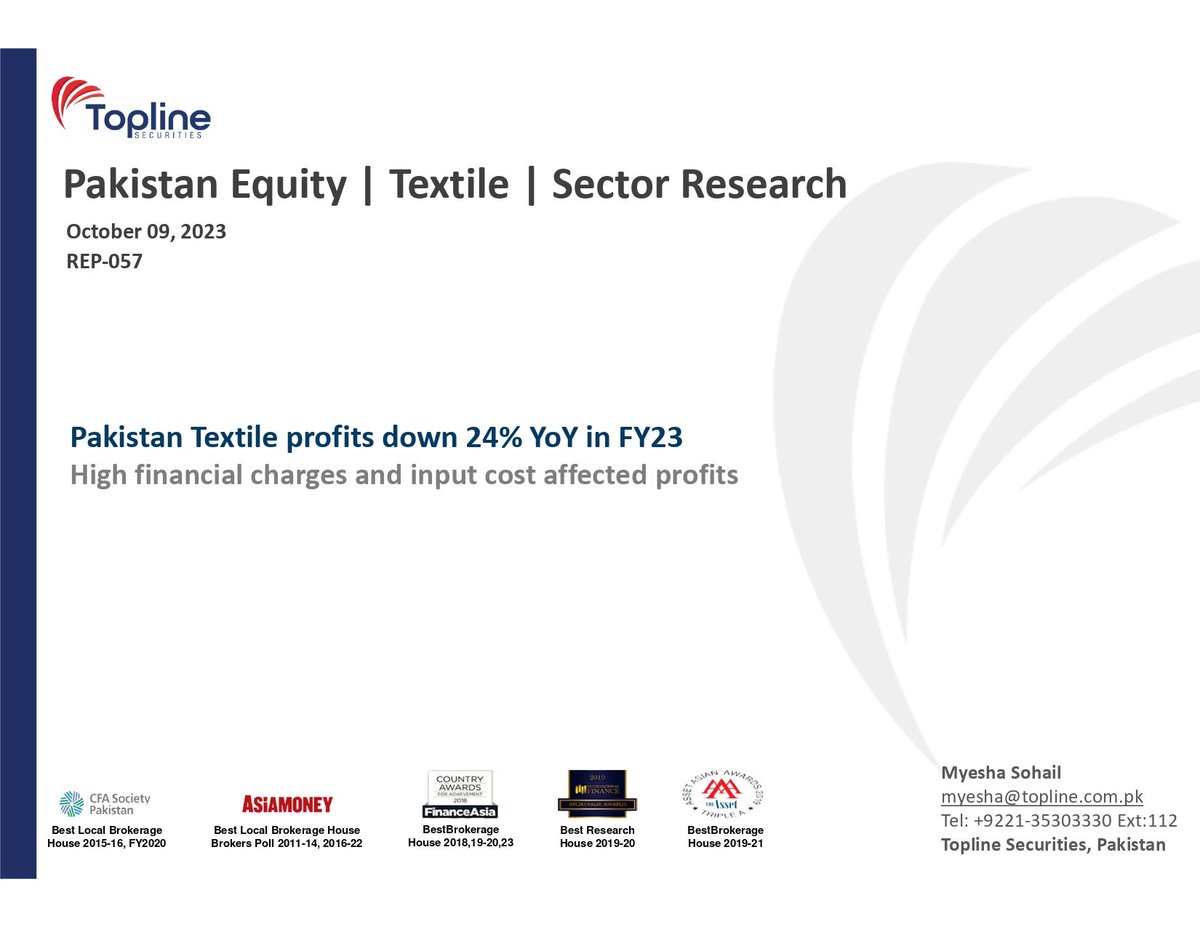 toplinesec's tweet image. Pakistan Textile: Profits down 24% YoY in FY23; High financial charges and input cost affected profits 

#PSX #KSE100 #PakistanTextile #Profitability #Textile #Pakistan 

For Full Report
buff.ly/3Q8Cn8M