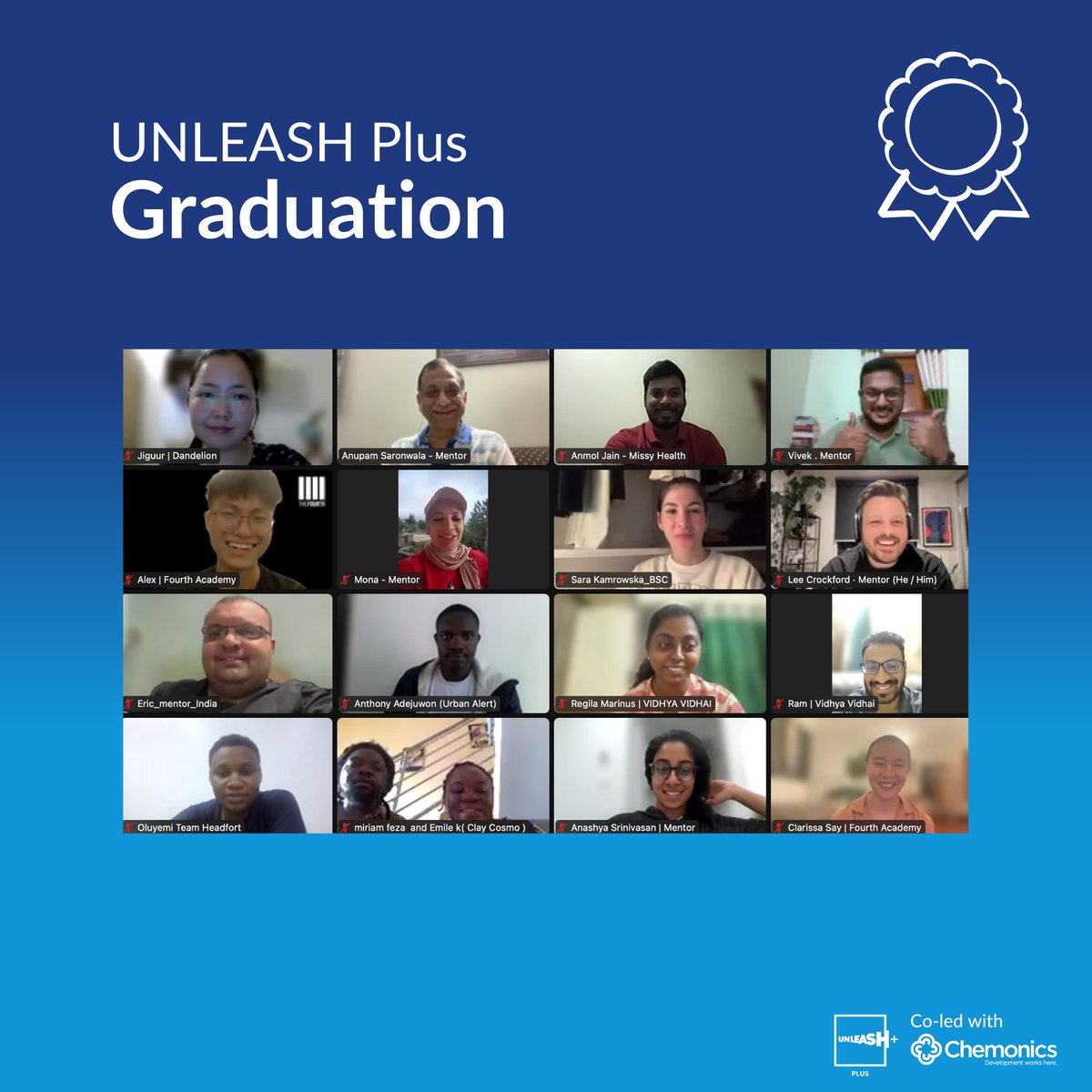 UNLEASHlab's tweet photo. UNLEASH Plus Teams have graduated!👏 At their graduation ceremony on Saturday, Teams reflected on their learnings, celebrated this milestone, and set new directions!🔄
CONGRATULATIONS to this year’s cohort! 🎊
#UNLEASHPlus is co-designed and co-led with @Chemonics https://t.co/YyOBpLUwU4