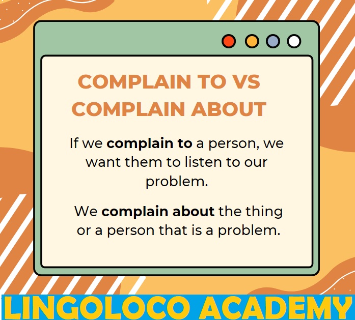 LingoLoco_PH's tweet image. We know you love prepositions, so let’s practise some together! Read Lingoloco tip, then complete the gaps with ‘to’ or ‘about’ (use each one once):
I stayed in a terrible hotel last week! I had to complain 1._____ reception 2._____ my dirty room.
#LingolocoAcademy #learnenglish