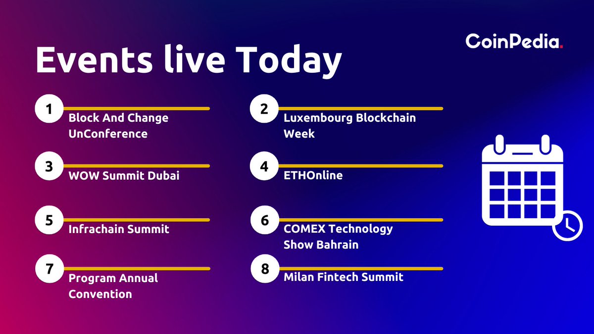 🎉 Join us LIVE today for an incredible event!

📅 Don't miss out on the action, insights, and excitement.

⏰Tune in now to be a part of something amazing! 🌟
🔗events.coinpedia.org

#cryptoweek #web3events #blockchainevents #Metaverse #nft