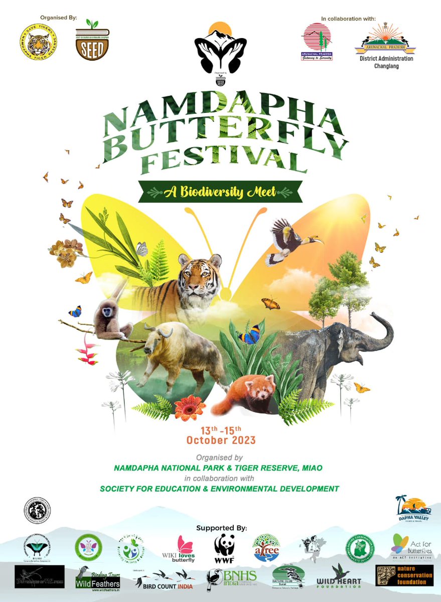 Join us in celebrating the vibrant world of butterflies at the Namdapha Butterfly Festival, a unique biodiversity meet like no other! Whether you're a nature enthusiast or a shutterbug, it has something for everyone. Mark your calendar and spread the word. 13th to 15th October