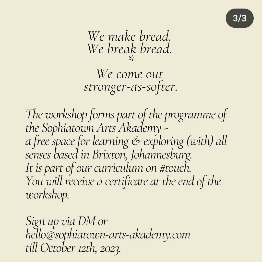 𝐑𝐄𝐏𝐎𝐒𝐓 𝐟𝐫𝐨𝐦 @𝐬𝐨𝐩𝐡𝐢𝐚𝐭𝐨𝐰𝐧𝐚𝐫𝐭𝐬𝐚𝐤𝐚𝐝𝐞𝐦𝐲⁣

⁣14 October 2023. 11am-2pm
BREAD/MXNNA/PAIN:⁣
RADICAL SOFTNESS⁣
with Goldendean⁣

Workshop on #radicalsoftness with artist &amp; educator @goldendean_art.⁣
⁣
More on Goldendean: goldendean.com