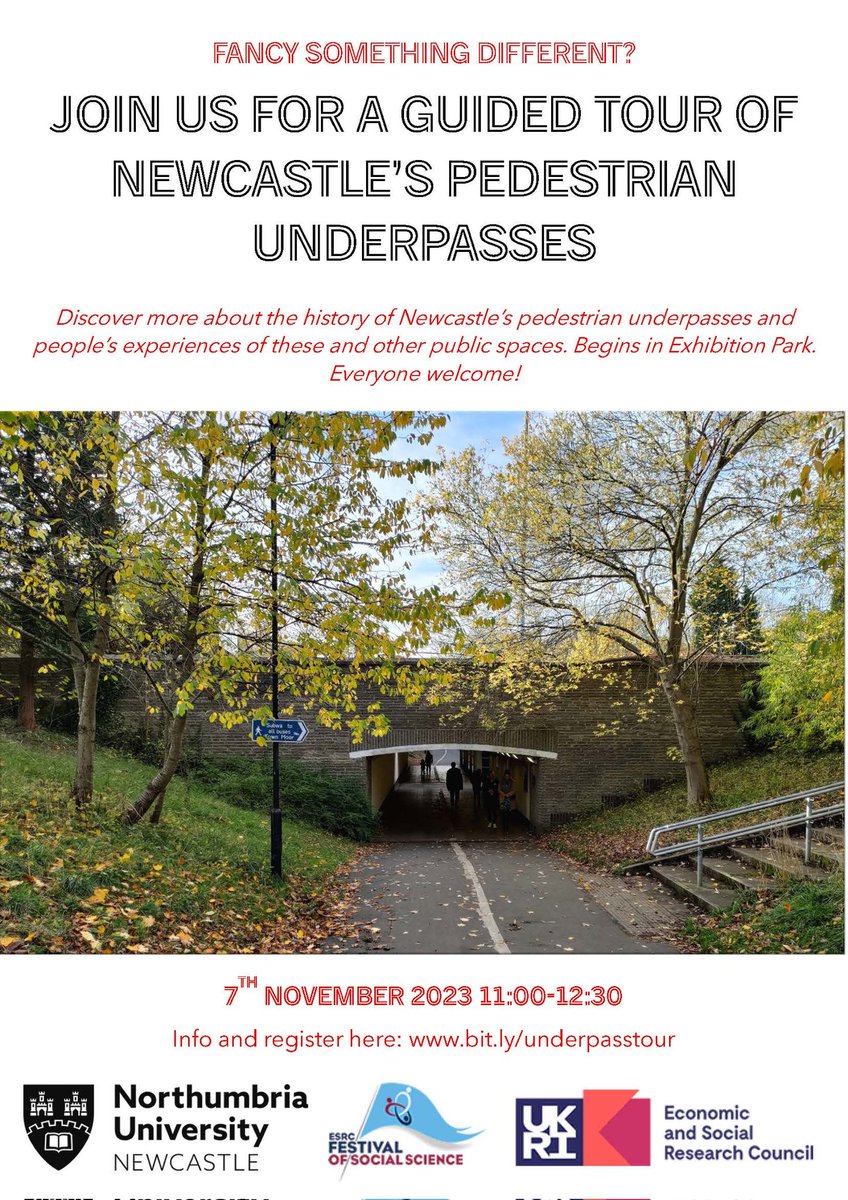 underpassesNCL's tweet photo. Come along to our guided walking tour of Newcastle's pedestrian underpasses. Everyone welcome 👋 Info/register here: https://t.co/JRNWMYHwV5 @NorthumbriaUni @ESRC #publicspace https://t.co/7r4MfwP4va