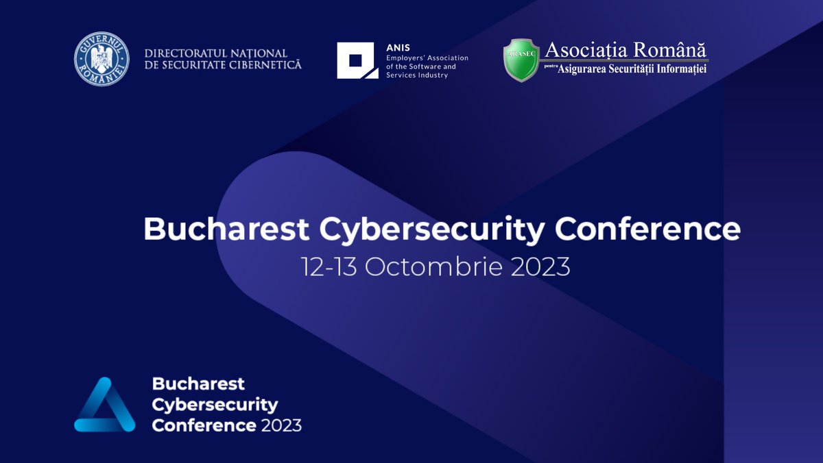 DNSC_RO's tweet image. 🇷🇴 Vă așteptăm în perioada 12-13 octombrie la Bucharest Cybersecurity Conference 2023, eveniment internațional anual de #cyber organizat de Directorat! 

⏳Mai aveți la dispoziție 2 zile  pentru înregistrarea participării: ec.europa.eu/eusurvey/runne… /1
#DNSC  #BCC2023 #ANIS #ARASEC