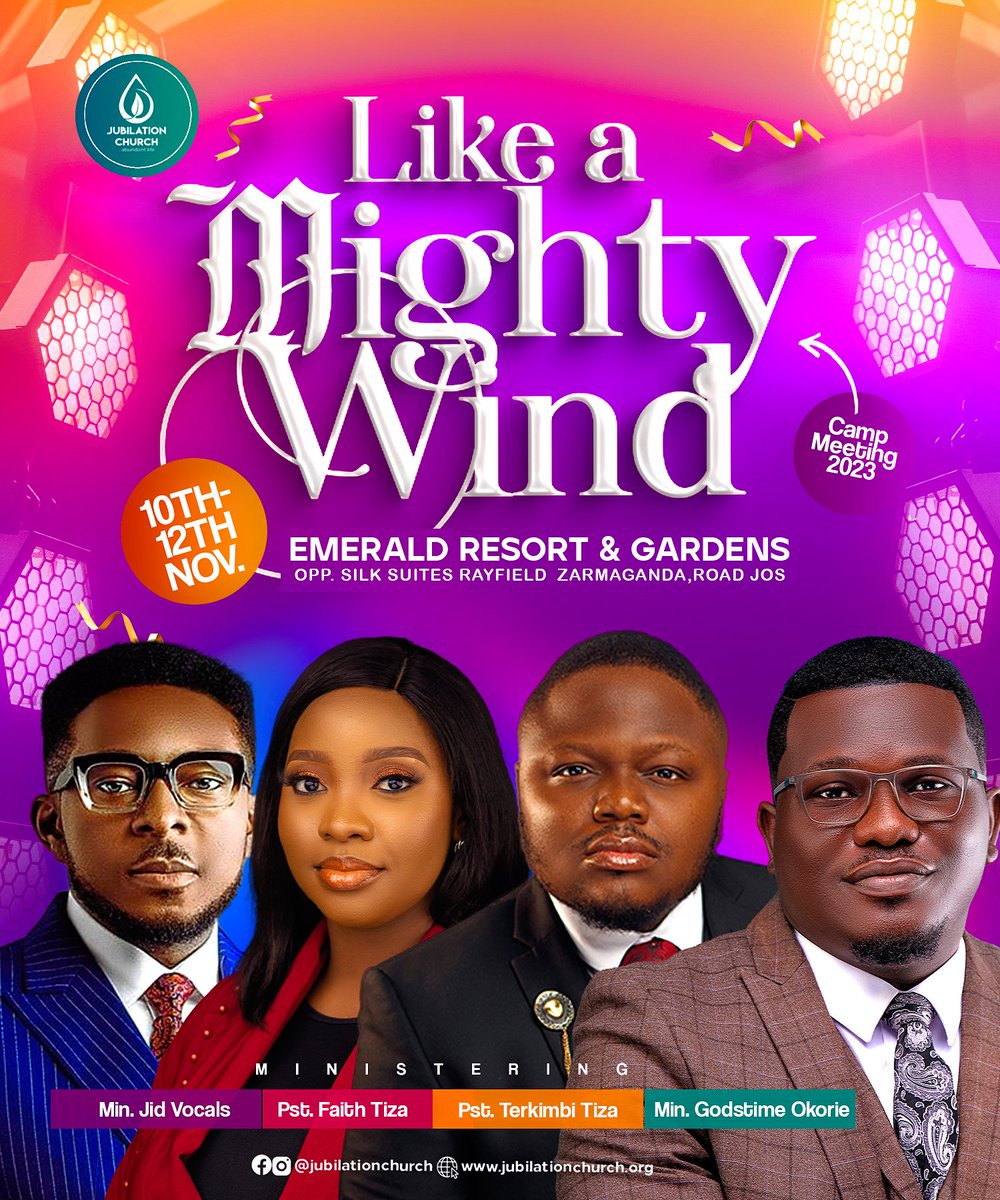 PstTiza's tweet photo. Camp meeting is here.....
Mark your calendars and be ready for the glory!
Oh I can't even wait.
Are you in Jos or around?
Let's meet here from the 10th -12 of November. 
More details coming soon.
#armyofGodinjos
#jubilationchurch
#achariotofathousandendtimeriders https://t.co/7ZVYRGHjpK