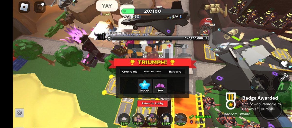 cjpronto's tweet image. we beat hardcore mode on tds! 🥳

#towerdefensesimulator #tds #hardcoremode