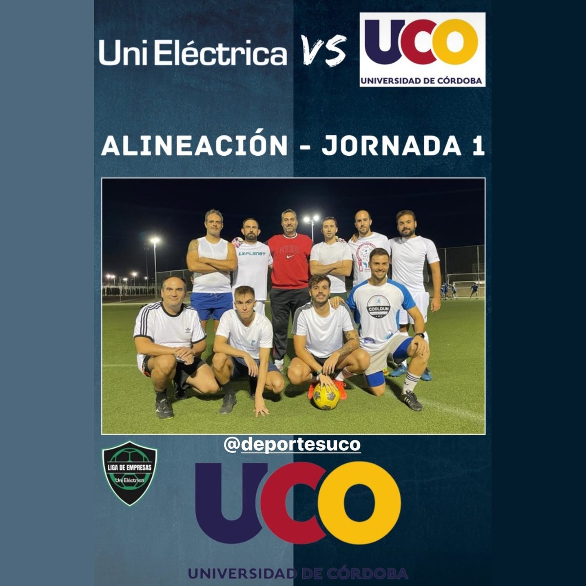 Ucodeporte_'s tweet photo. El equipo de fútbol 7 de personal de la @Univcordoba disputó su primer encuentro de la liga de empresas contra el de @UniElectrica que se impuso por 1-3. Aún puedes ser jugador del equipo. Si eres personal de la UCO envía correo a deportes@uco.es 
Asunto: INTERES EQUIPO F7 UCO https://t.co/DaBljv9mZe