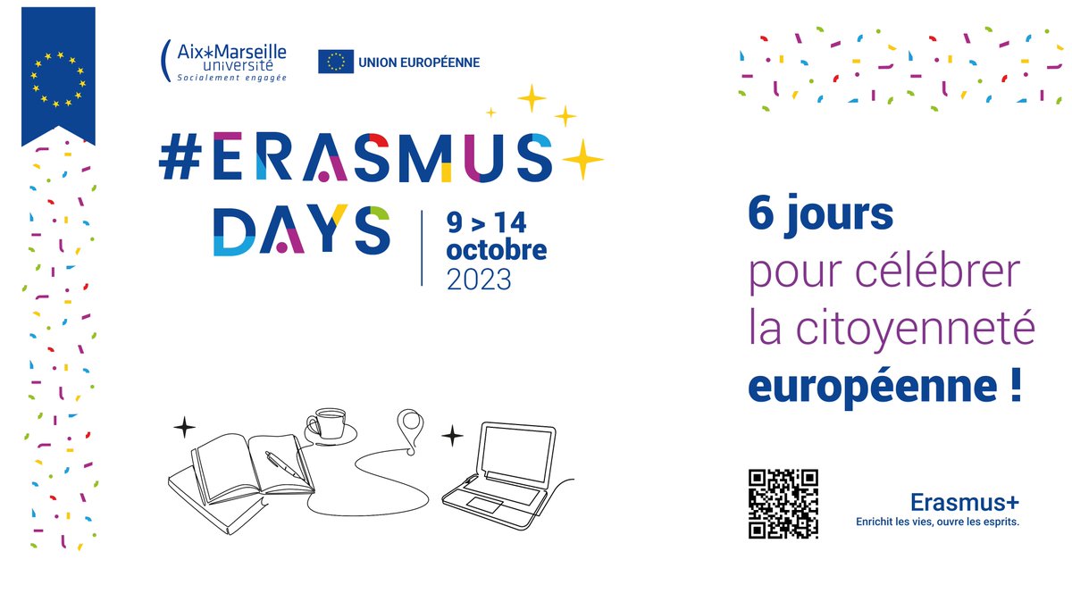 🌍🇪🇺 Du 9 au 14 octobre Aix-Marseille Université fête les #ErasmusDays ! Au programme : Conférences de promotion de la mobilité et découverte des projets Erasmus+ portés par les enseignants-chercheurs d'Aix-Marseille Université ! Pour en savoir plus 👉 univ-amu.fr/fr/public/actu…