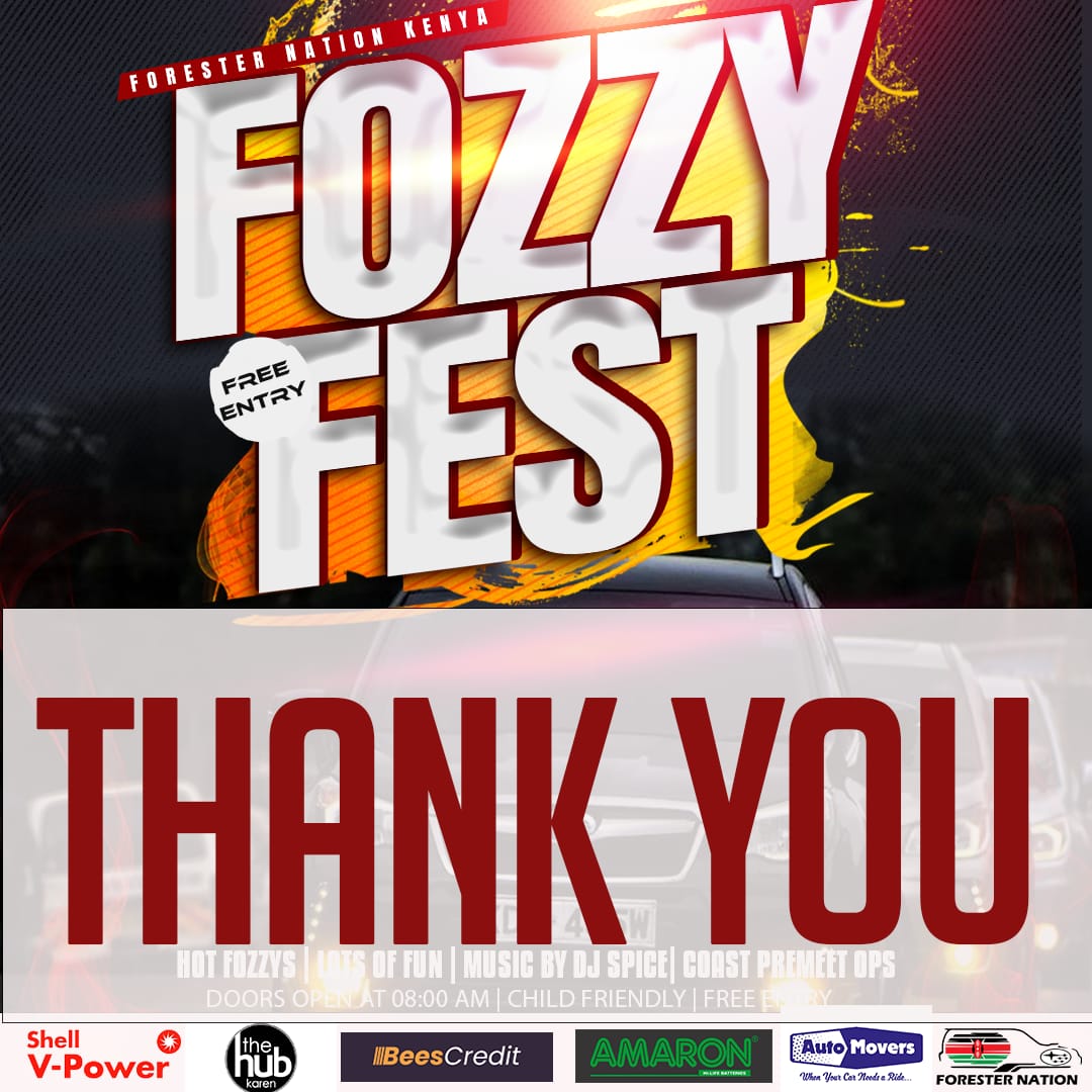 To all our partners, sponsors and fans; We say Thank You for making Fozzy Fest a success.
See you on Friday 20th October as we drive down to Mombasa
<a href="/TheHubKaren/">The Hub Karen</a> 
<a href="/vivoenergykenya/">Vivo Energy Kenya Official</a> 
<a href="/beescredit/">BeesCredit Ltd</a> 
<a href="/automovers_ke/">Auto Movers</a> 
Amaron Kenya