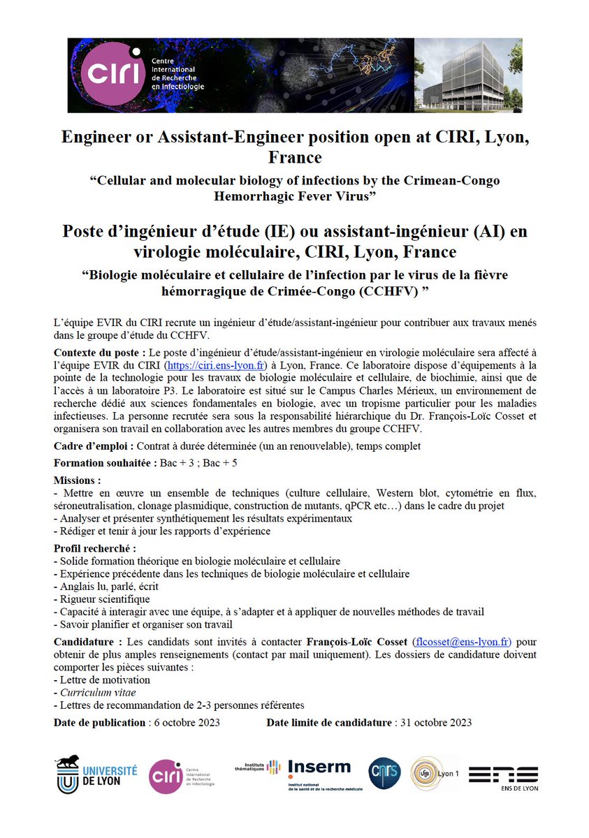 EvirTeam's tweet image. Join our EVIR team in the fight against the Crimean-Congo hemorrhagic fever! We&apos;re looking for a Research Assistant to work on #CCHFV. Contact us for more info or to apply!