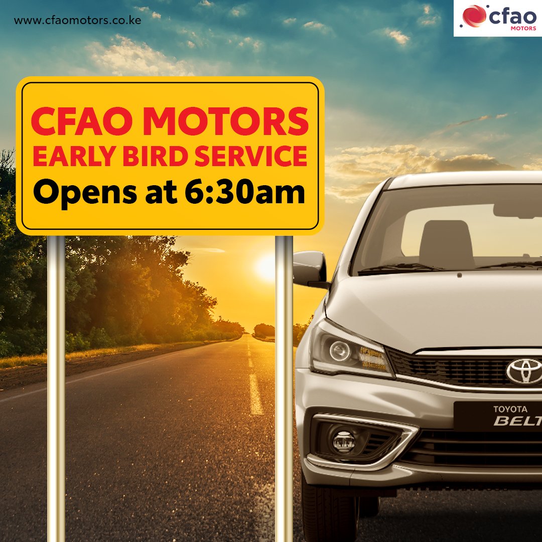 ToyotaCFAOKE's tweet photo. Beat the sunrise with Toyota’s Early Bird Service! At CFAO Motors, we're up and ready by 6:30am. Call 0800 723 222 to book your appointment.
#EarlyBirdService #CFAOMotorsDrivesKenya https://t.co/BrOIyn92T0