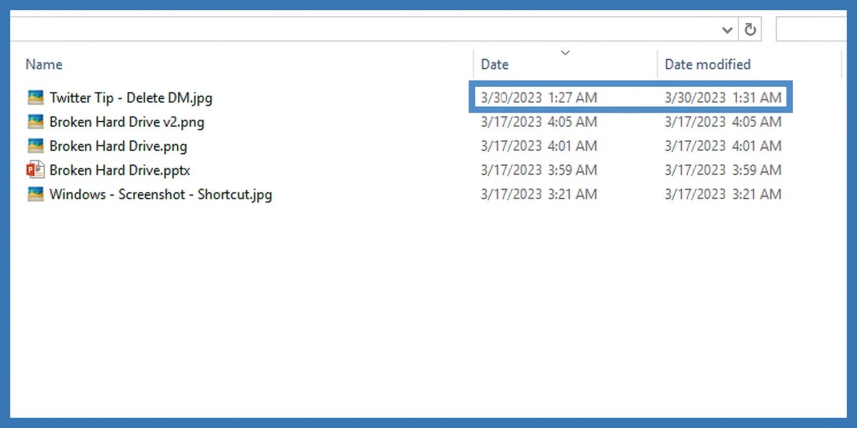 WindowsWally's tweet image. Did you know that in File Explorer&apos;s &quot;Details&quot; view, the &quot;Date&quot; column shows the file creation date while the &quot;Date Modified&quot; column shows the file edit date? #WindowsTips #FileExplorer