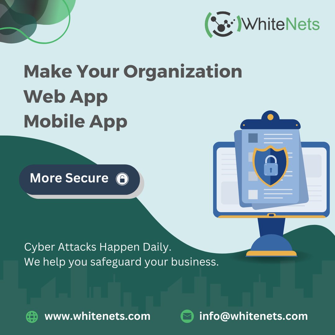 Securing Your Organization, Safeguarding Your Web App, & Shielding Your Mobile App.

We help you Whitenets your business.
Contact us: whitenets.com/contact/

#whitenets #pentesting #ITsecurity #cybercrime #cyberattacks #protectdata #cybersecuritystrategy #organization #webapp