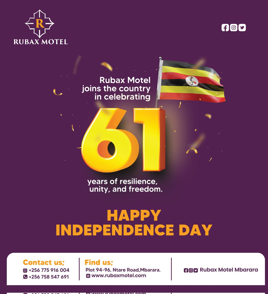 RubaxMotel's tweet photo. As we celebrate 61 years of freedom and unity, let's cherish our diverse culture, history, and the bright future ahead. May peace and prosperity continue to shine upon our beautiful nation. https://t.co/3HOcYDheTn