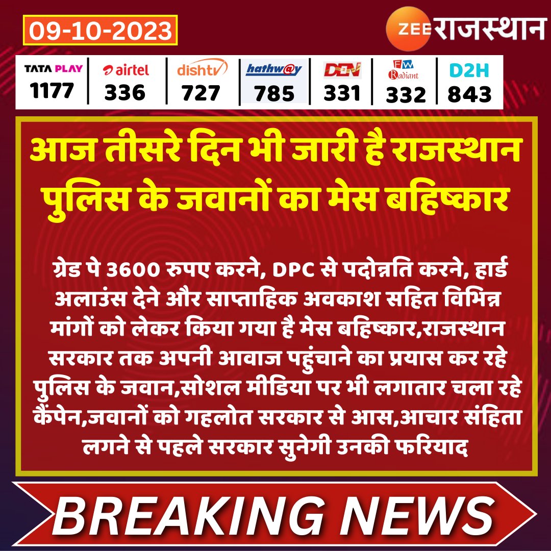 #Jaipur :आज तीसरे दिन भी जारी है राजस्थान पुलिस के जवानों का मेस बहिष्कार