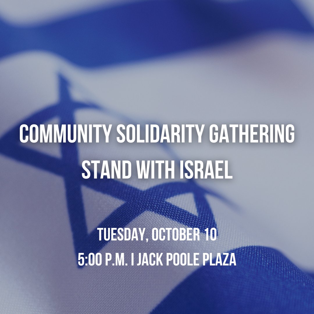 JewishFedBC's tweet photo. Join us on Tuesday, October 10 at 5PM at Jack Poole Plaza for a Community Solidarity Gathering - Stand with Israel. Read the latest updates on Israel and resources here: https://t.co/Jtwu54JiTj 
@eshanken @nicoslobinsky https://t.co/gR2nES5ZNj