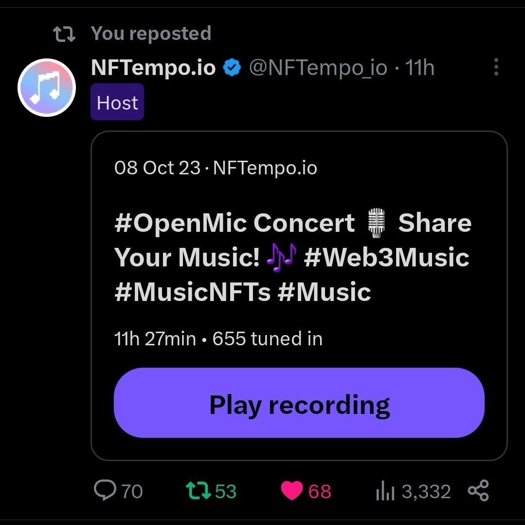 RobbNickels's tweet photo. Sheesh! Thank you ALL for Showing up and Showing Out!
655 people TUNED IN LIVE!
π²
#NFTempo
#web3music
#openmicconcert https://t.co/tRiKkjHd1w