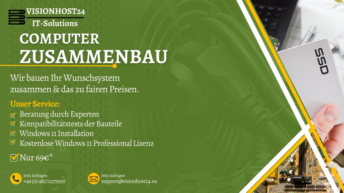 Visionhost24eu's tweet photo. 🖥️🔧 Sie suchen einen #Wunschcomputer, aber kennen sich nicht mit Komponenten aus? Kein Problem! Wir helfen Ihnen gern beim Zusammenbau Ihres perfekten PCs. 💻👌 #Computerbau #Beratung #Service #Qualität #Expertise #IT #Technologie #Gaming #Homeoffice #Multimedia #Online #Support https://t.co/OJgVOsGvR0