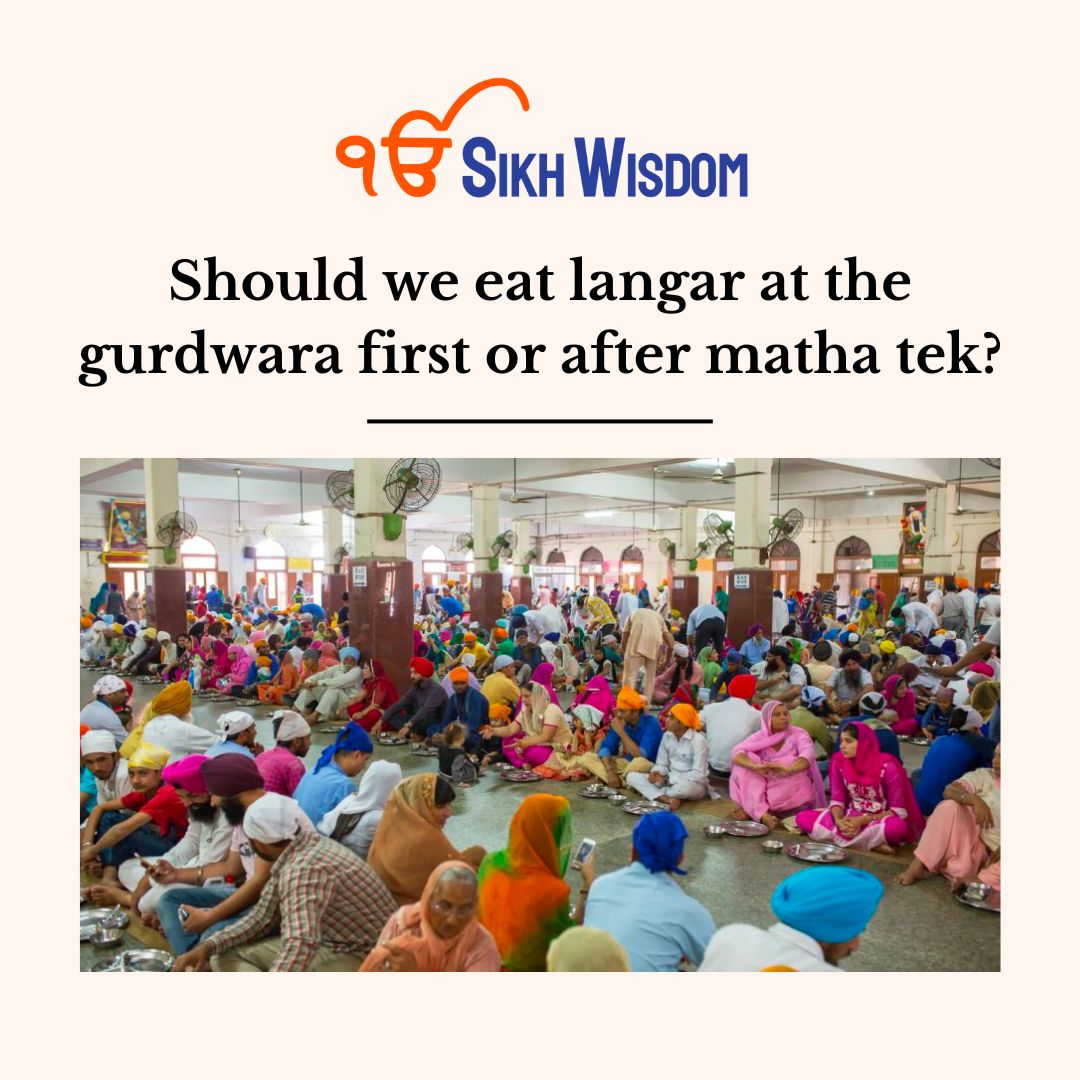 sikhwisdom_sw's tweet photo. Should we eat langar at the gurdwara first or after matha tek? 

Read more: https://t.co/Txefq6NG3O

#langar #Sikhism #sikhwisdom https://t.co/HS2C5Dj9Zg