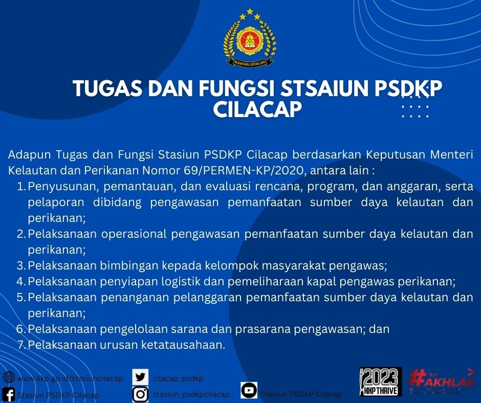 Halo #sobatbahari...Yukkk..Lihat lebih dekat #stasiunpsdkpcilacap, biar semakin kenal dan paham apa Tugas dan Fungsi Stasiun PSDKP Cilacap yang sesuai dengan KEPMEN KP Nomor 69/PERMEN-KP/2020.😊

#kkpgoid #psdkphebat #psdkpsahabatnelayan #psdkpbentengkkp