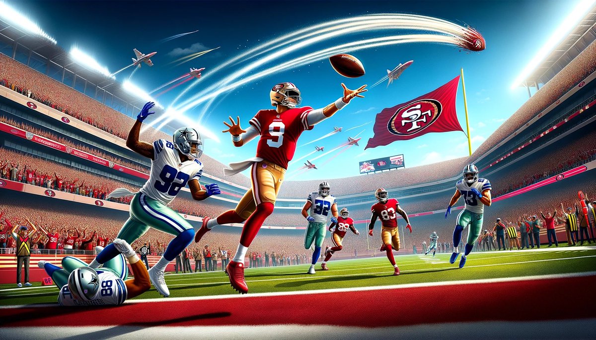 Slicker_vc's tweet image. #DALLE3 take of Sunday night football game tonight with @49ers and @dallascowboys