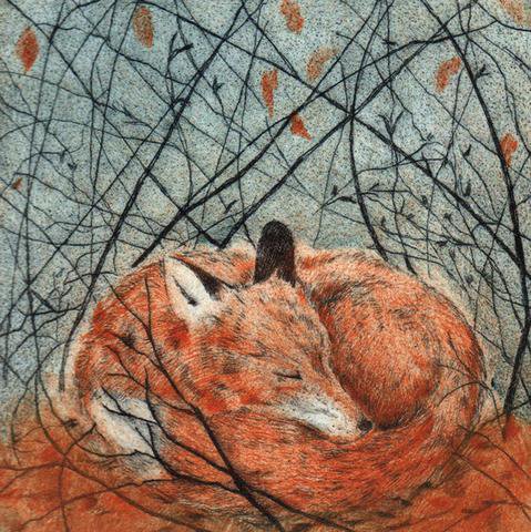 'Resting Fox' by UK printmaker Sarah Bays #WomensArt