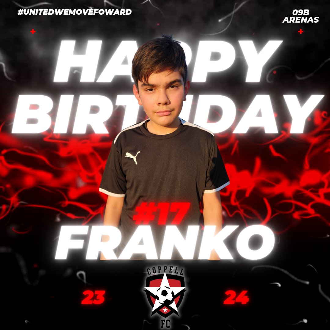 Happy birthday to OUR #17 Franko, we hope you will enjoy your day and have a great day with family and friends!

#CoppellArenas09B  #UnitedWeMoveFoward #OneTeamOneGoal
#CoppellSoccer #CoppellFC #NorthTexasSoccer #socceryouth #OneTeamOneDream  #soccerboys  #u15 #2009b #2010b