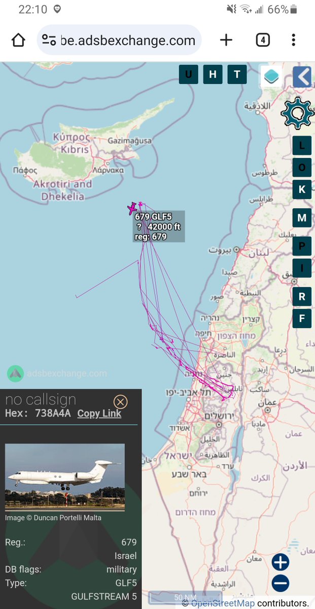 IAF GLF5 Nachshon Shavit (ISR) reg. 679 #738A4A currently tracking over E. Mediterranean