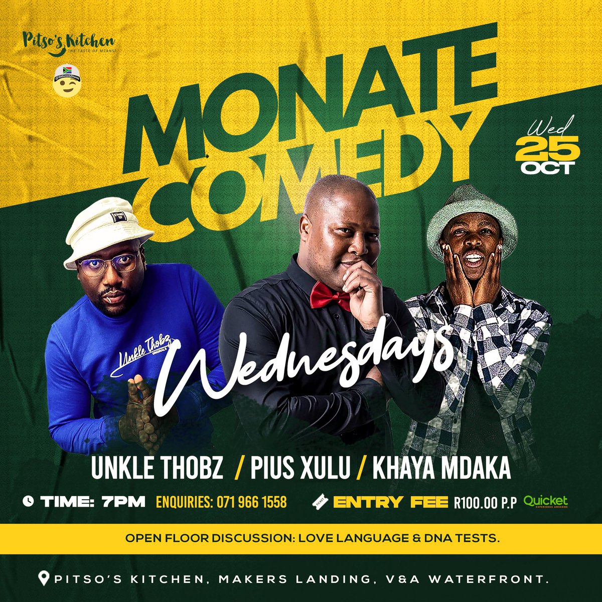 Pius Xulu (@piusxulu) on Twitter photo Join us at #MonateComedyWednesdays for another dope show ๐ qkt.io/o16Gk0
#StandUpComedy #SAComedy #CptComedy
<a href="/SAComedyShares/">#SAComedyShares</a> Join us at #MonateComedyWednesdays for another dope show ๐ qkt.io/o16Gk0
#StandUpComedy #SAComedy #CptComedy
<a href="/SAComedyShares/">#SAComedyShares</a>