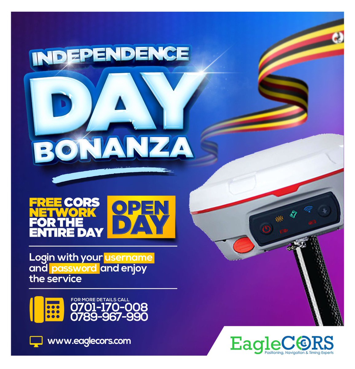 As away of celebrating independence with fellow Ugandans, @EagleCORS has an open day for you today. Free CORS NETWORK for the entire day 🤝