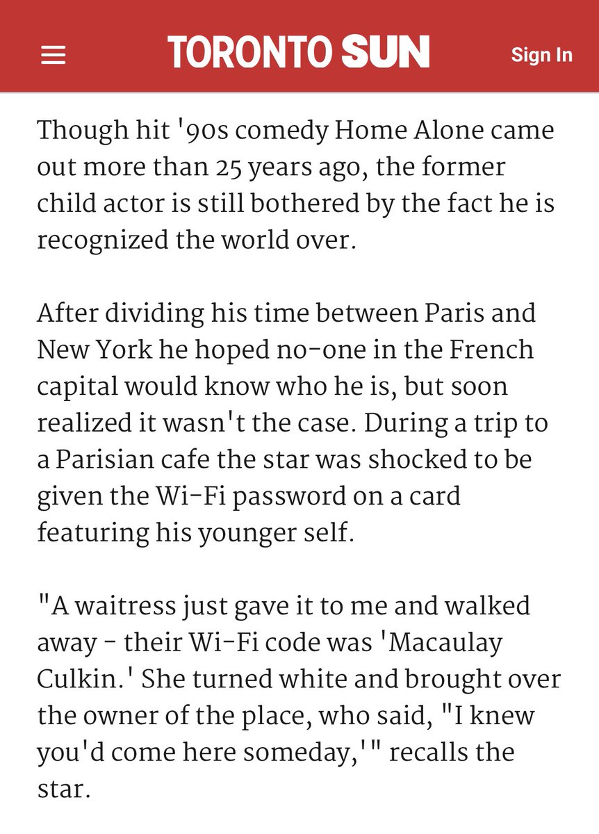 christapeterso's tweet image. Macaulay Culkin going to a cafe in Paris where the wifi password was “Macaulay Culkin” and a frenchman came out to say “I knew you would be here someday”