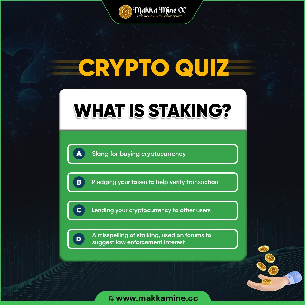 Comment Down WHAT IS STAKING?⁉️
.
🌐 makkamine.cc 🌐
.
#earning #makemoney #makemoneyonline #income #profit #moneymaker #passiveincome #earnmoney #cryptocurrency #investment #business #money #financejobs #makkamine