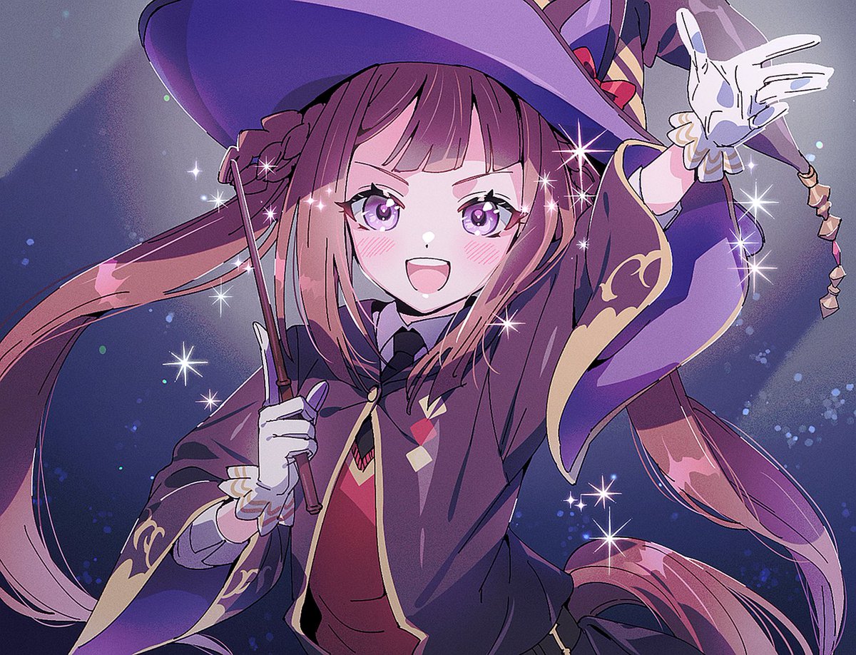 sweep tosho (umamusume) 1girl twintails solo hat brown hair witch hat purple eyes  illustration images
