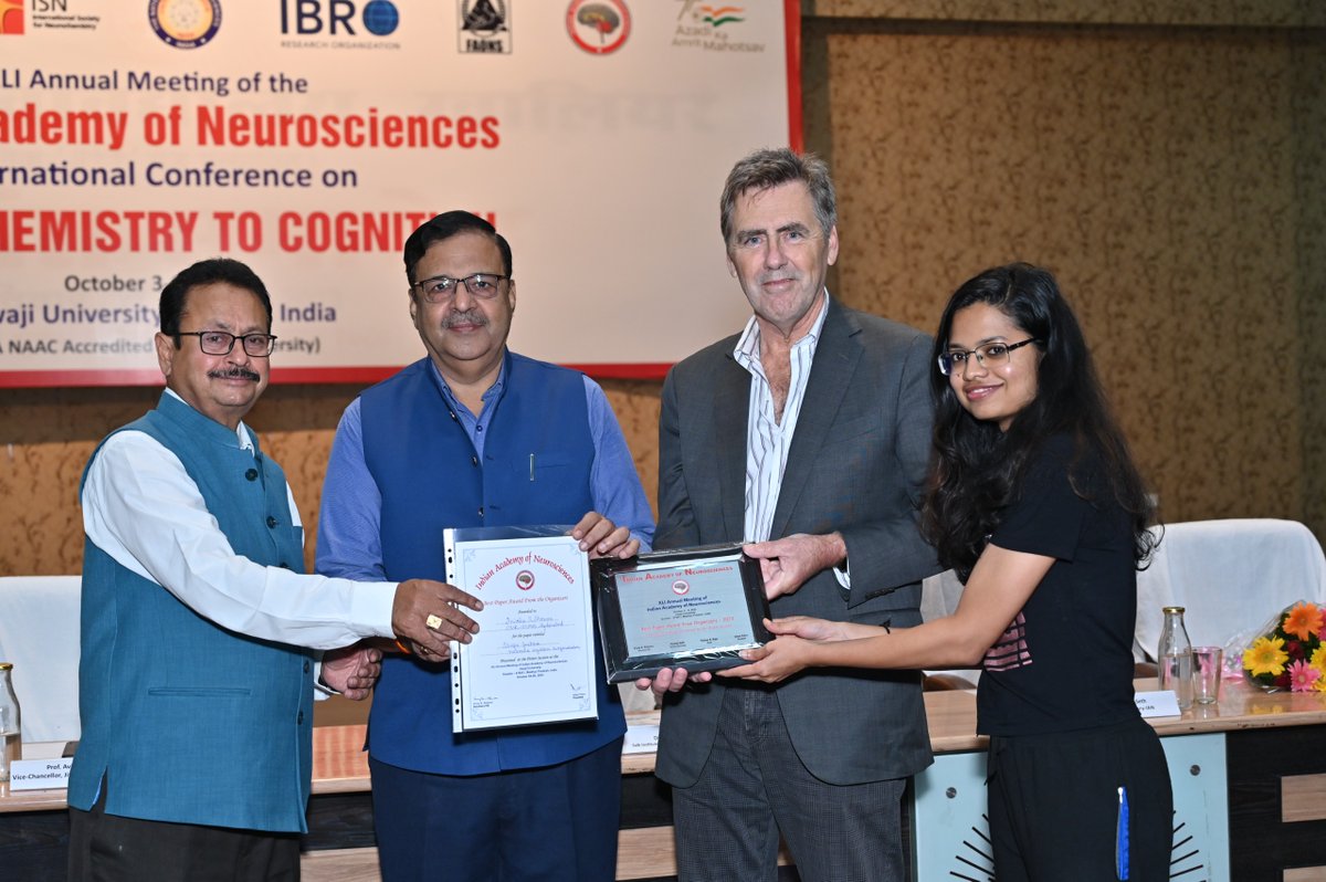 Many congratulations to <a href="/AnishaSumith/">Anisha</a> for winning the Best Poster Award at the  Indian Academy of Neuroscience meeting held at Gwalior,MP from Oct 3-6 2023.
<a href="/CSIR_IND/">CSIR, India</a>