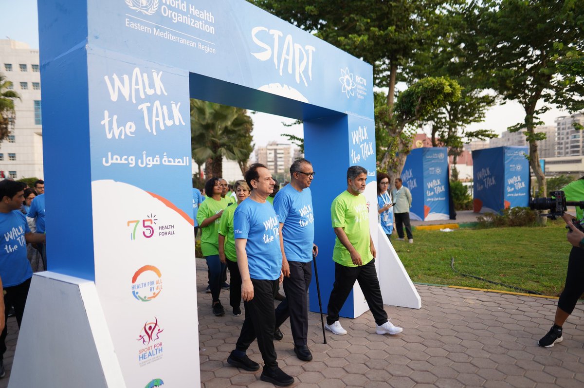 Together, we’re working for a healthier future! Caretaker Federal Health Minister, Dr. Nadeem Jan, WHO Director-General, @DrTedros, WHO Regional Director for the Eastern Mediterranean, Dr. Ahmed Al-Mandhari, & other health leaders from the world are here to #WalkTheTalk #EMRC70