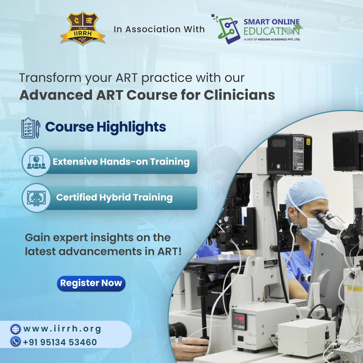 Are you ready to take your ART skills to the next level? Join us today and take the first step towards becoming a leading expert in the field of ART!

Visit: iirrh.org/art-training-c… 

#AdvancedARTCourse #assistedreproductivetechnology #ClinicalSkills #ARTExperts #hybridtraining