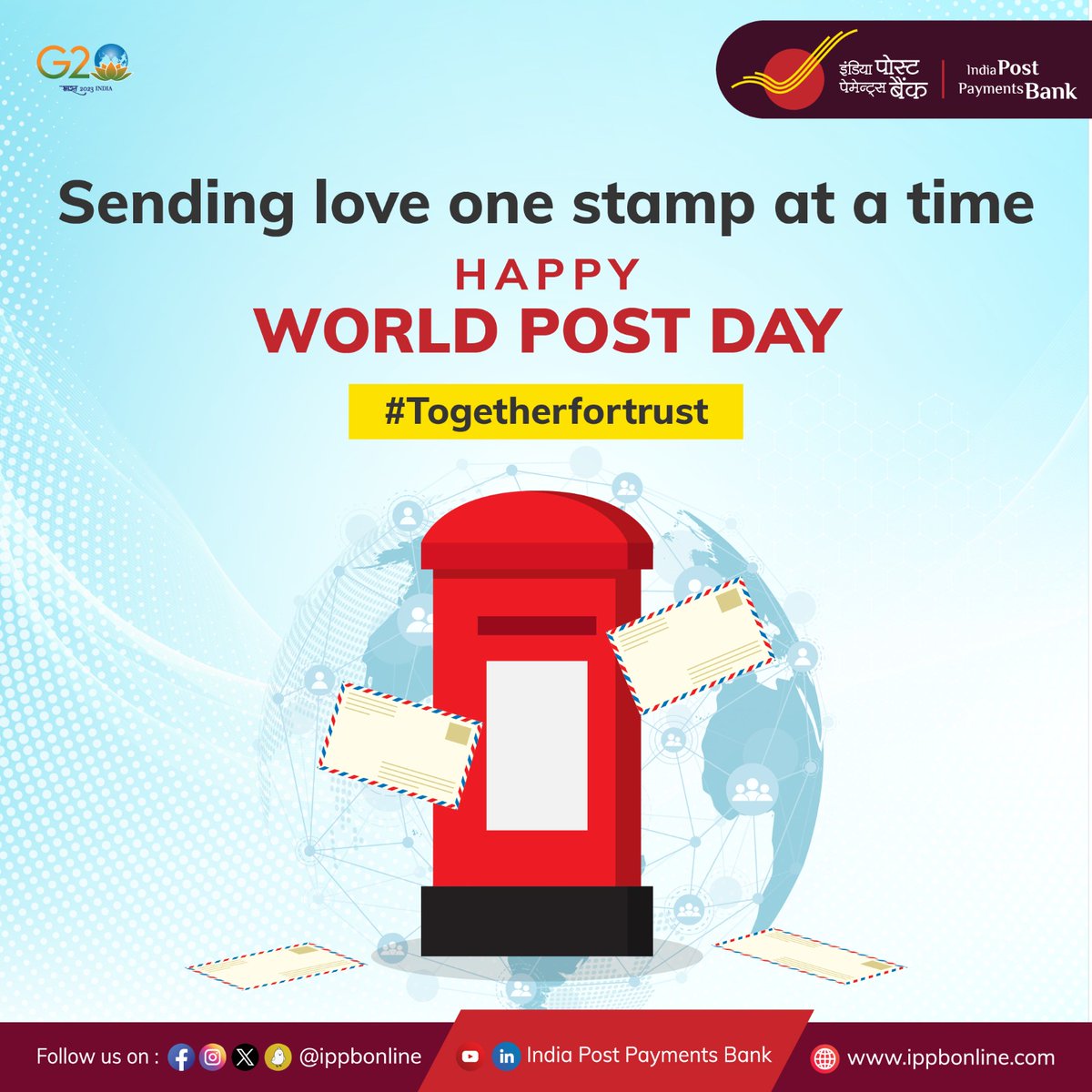 IPPBOnline's tweet photo. From postcards to parcels, the postal service delivers a lot of emotions with the packages. On #WorldPostDay, let's express gratitude to those who deliver love, one package at a time.

#TogetherForTrust #Aapkabankaapkedwaar #Bankingatlastmile https://t.co/GZLWy4nWTF