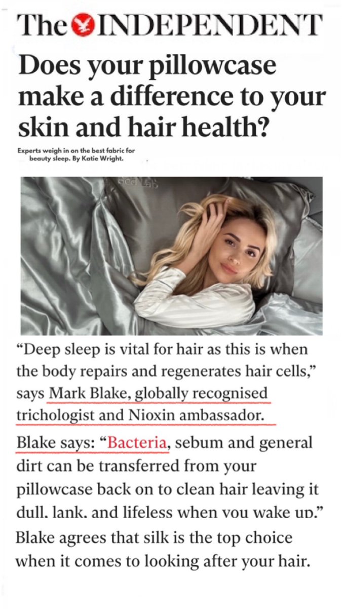 Latest press in The Independent Pillowcases can be a breeding ground for bacteria from your hair &amp; scalp. Silk pillowcases are best! #markblake Globally Recognised Trichologist markblake.co.uk #markblaketrichologist #nioxin  #trichology #trichologist #markblakrtrichology
