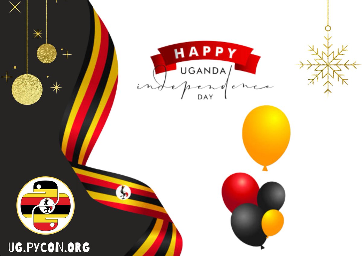 pyconuganda's tweet image. 🇺🇬Happy 61st Independence Day, Uganda! 🎉🌟
As we celebrate our nation's rich history and progress, let's also embrace the spirit of innovation & unity that events like #PyConUganda bring.
Together, we build a brighter future through technology and community. 🐍💪 #UgandaAt61