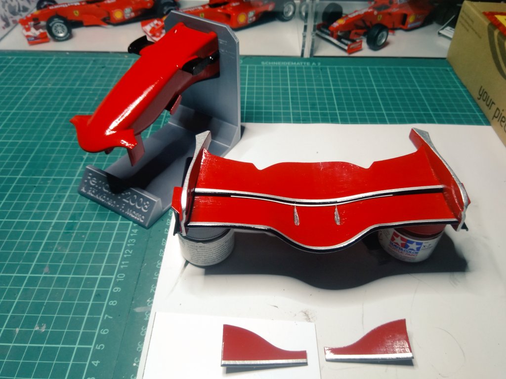 3dbecks199's tweet photo. Ferrari F2008 Frontwing 1/8 assembling done. Ready for connecting Nosecone to Frontwing. #F1 #F2008 #3Dprinting https://t.co/9ccUFCA7nl
