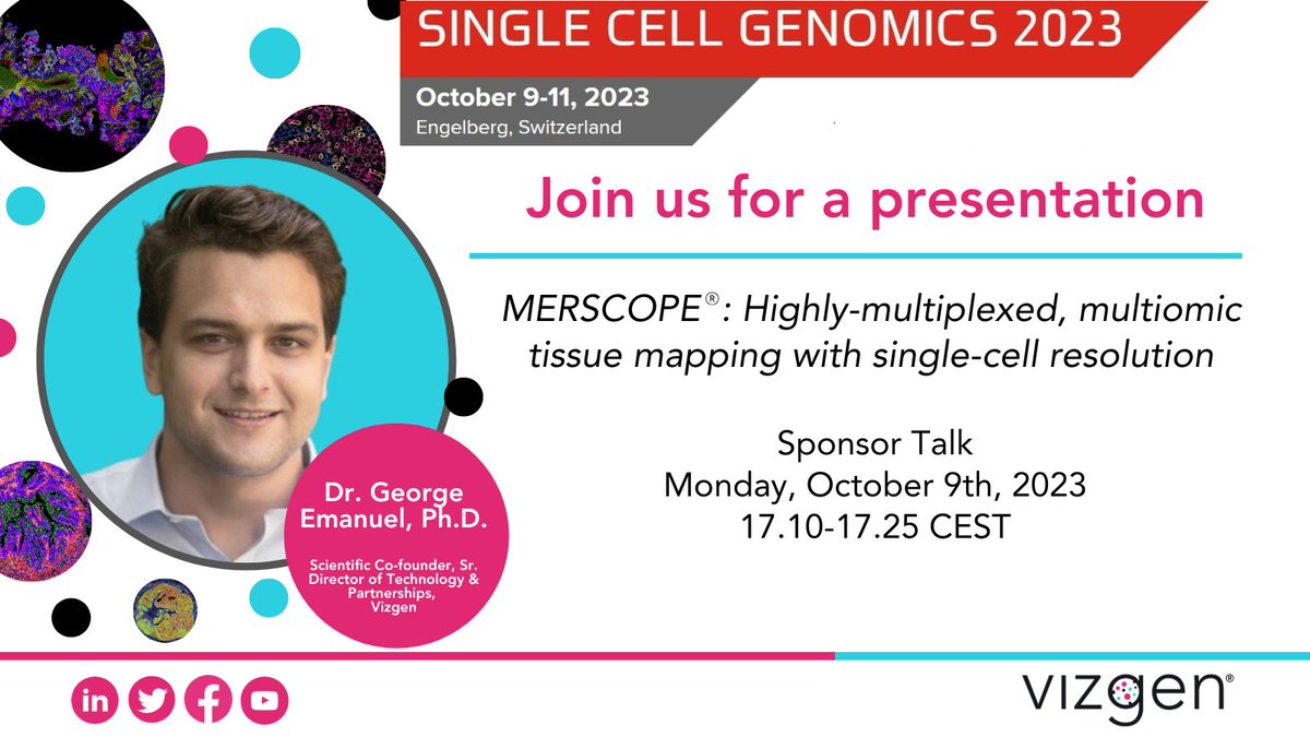 vizgen_inc's tweet photo. 🚨#SCG2023 starts today! Our sponsor presentation with Dr. George Emanuel starts at 17.10 CEST tonight. Learn more about #MERSCOPE- don't be late!
https://t.co/qCXwM3HDuT
#Vizgen #Genomics #MERFISH #SpatialGenomics #SpatialTranscriptomics #TissueMapping #CellAtlas https://t.co/hKBRu7E9IX
