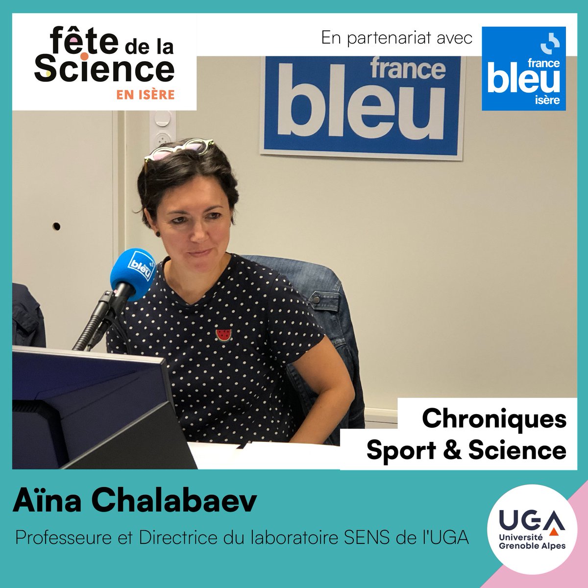 TerritoireSci's tweet photo. 🎙️Ce matin, à l'occasion de la Fête de la science, écoutez la chronique de la Pr. @achalabaev, Directrice du @labosens / @UGrenobleAlpes qui évoquera les stéréotypes de genre dans le sport, vers 8h40 dans la matinale de @francebleuisere ! #FDS2023 #FDSAURA https://t.co/gxC9FpowTX
