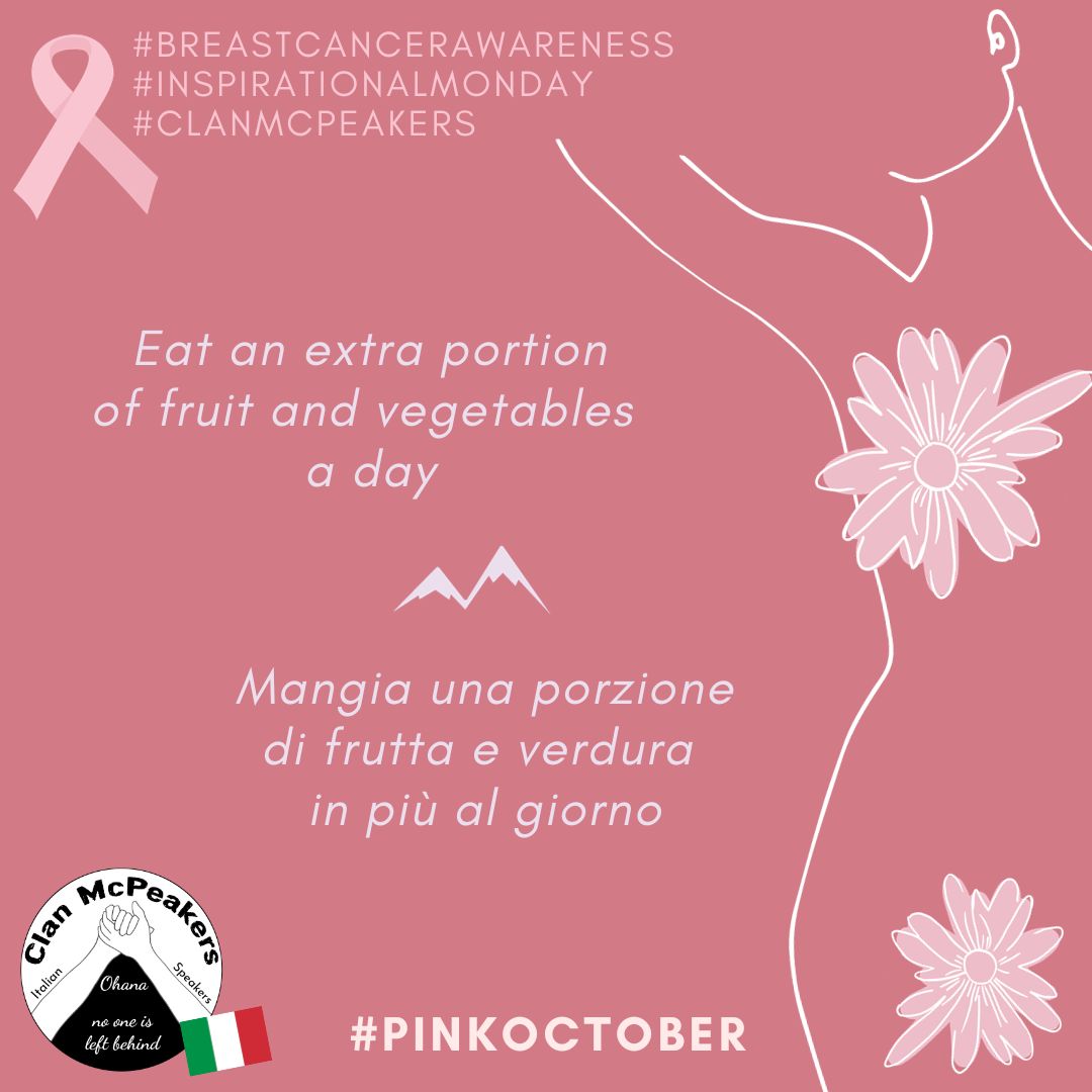ClanMcPeakers's tweet photo. #InspirationalMonday #BreastCancerAwareness #PinkOctober
Eat an extra portion of fruit and vegetables
Mangia una porzione di frutta e verdura in più
#ClanMcPeakers #MPC2023 #ThinkPositive 
@MyPeakChallenge @SamHeughan @CoachValbo @jordana_brown @RealAlexNorouzi @fitmooney https://t.co/xvyrFA4dFv
